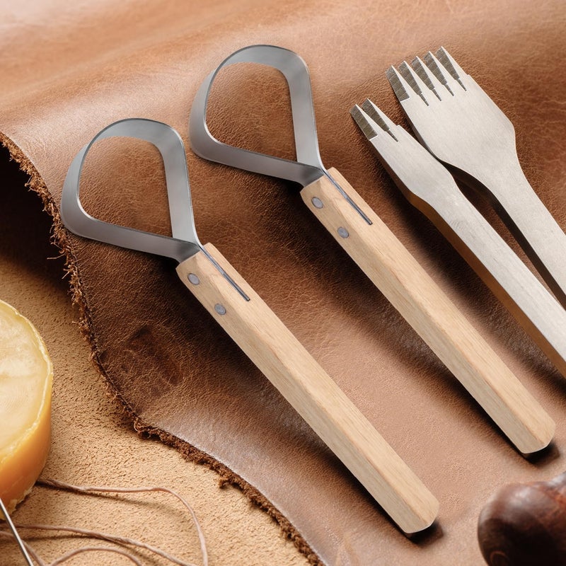 Gosknor 2pcs Pelt Scraper Fleshing Tool, 11.2in Fleshing Knife for Hides Stainless Steel Scraper Flesher Tanning Tools Working Kit for Taxidermy Leather Making Tools Skinning Fur Handling Supplies - Image 3